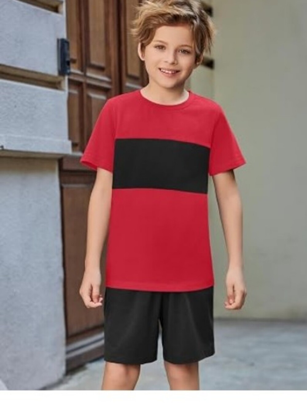 Boys 2-Piece Outfit Color Block T-Shirt and Shorts Set Red